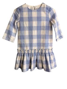 English Factory Recess Girls Blue White Gingham Check Peplum Dress Size 9/10